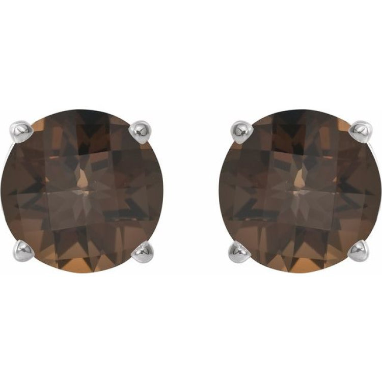 Sterling Silver 7 mm Natural Smoky Quartz Stud Earrings