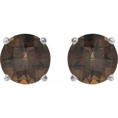 Sterling Silver 7 mm Natural Smoky Quartz Stud Earrings