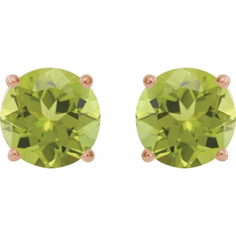 14K Rose Gold 8 mm Natural Peridot Earrings