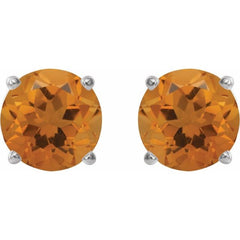 14K White Gold 8 mm Natural Citrine Earrings