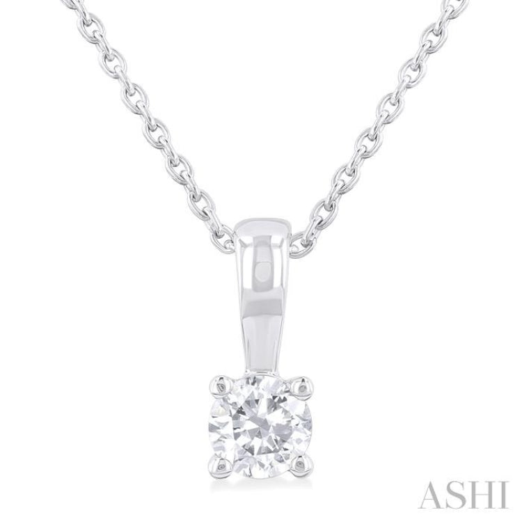 1/5 Ctw Prong Set Round Cut Diamond Solitaire Pendant With Chain in 14K White Gold