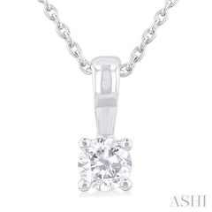 1/5 Ctw Prong Set Round Cut Diamond Solitaire Pendant With Chain in 14K White Gold