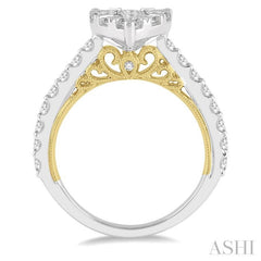 1 1/2 Ctw Pear Shape Round Cut Diamond Lovebright Ring in 14K White and Yellow Gold