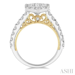 2 Ctw Pear Shape Round Cut Diamond Lovebright Ring in 14K White and Yellow Gold