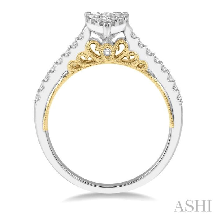 1/2 Ctw Pear Shape Round Cut Diamond Lovebright Ring in 14K White and Yellow Gold