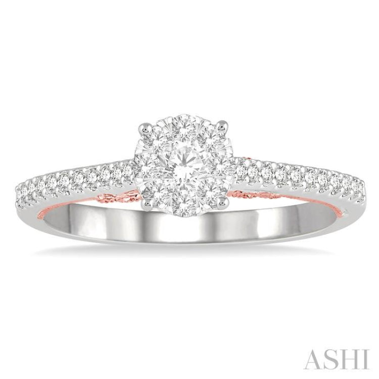 1/3 Ctw Round Diamond Lovebright Vintage Solitaire Style Engagement Ring in 14K White and Rose Gold