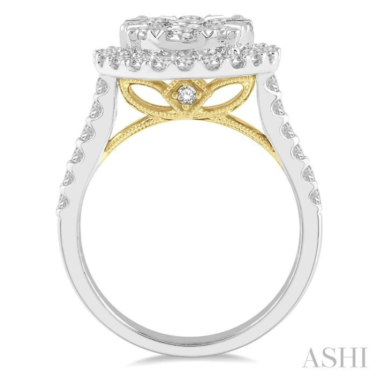 2 Ctw Round Diamond Lovebright Halo Engagement Ring in 14K White and Yellow Gold