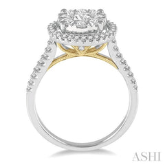 1 Ctw Round Diamond Lovebright Halo Engagement Ring in 14K White and Yellow Gold