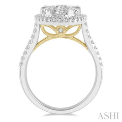 2 Ctw Round Diamond Lovebright Halo Engagement Ring in 14K White and Yellow Gold