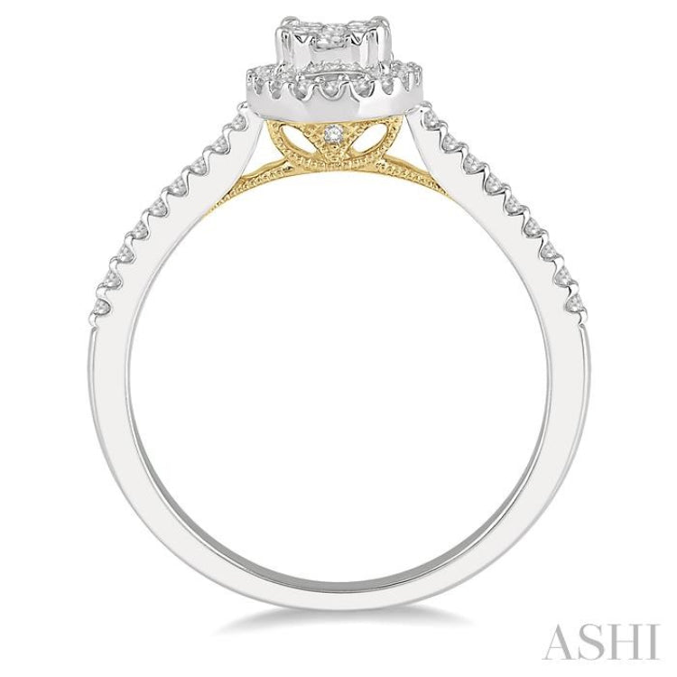 1/3 Ctw Round Diamond Lovebright Oval Shape Halo Engagement Ring in 14K White and Yellow Gold