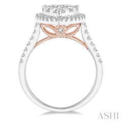 1 1/2 Ctw Pear Shape Round Cut Diamond Lovebright Ring in 14K White and Rose Gold