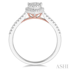 1/3 Ctw Pear Shape Round Cut Diamond Lovebright Ring in 14K White and Rose Gold