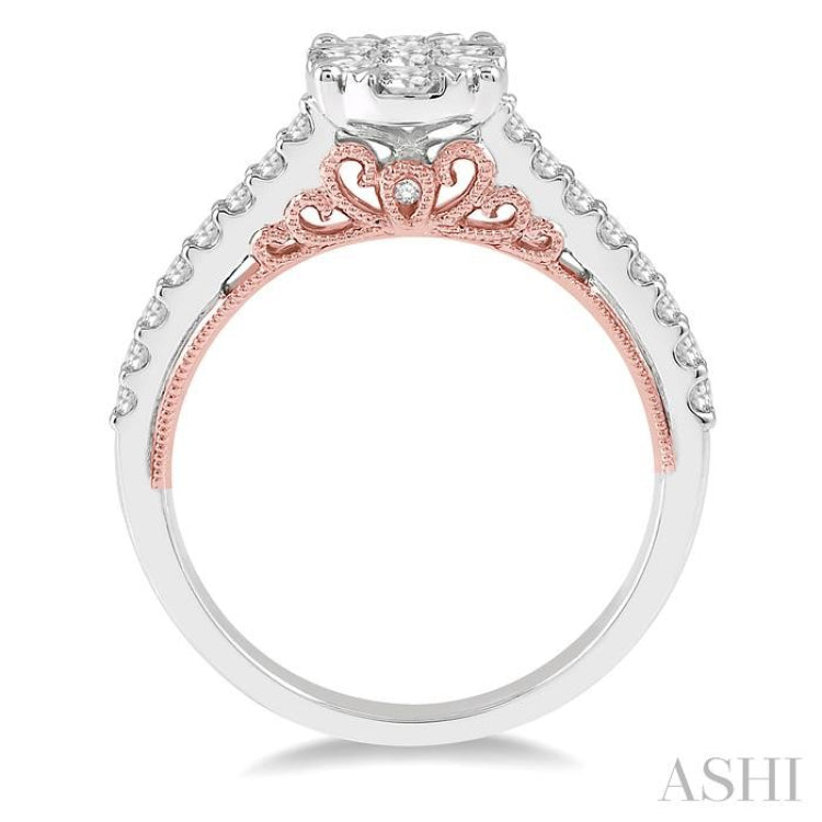 3/4 Ctw Oval Shape Lovebright Diamond Cluster Ring in 14K White and Rose Gold