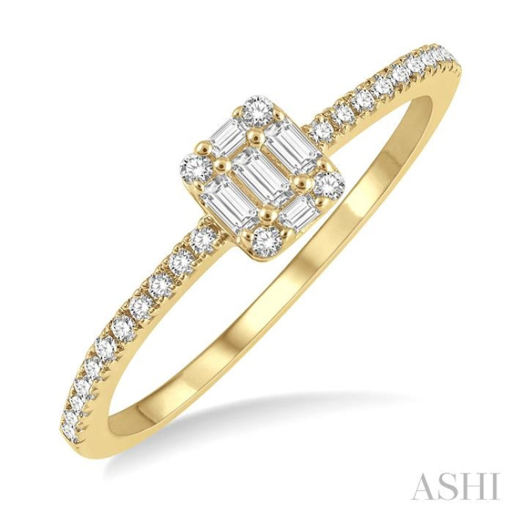 1/4 Ctw Cushion Shape Baguette and Round Cut Diamond Fashion Promise Ring in 10K Yellow Gold