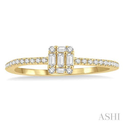 1/4 Ctw Cushion Shape Baguette and Round Cut Diamond Fashion Promise Ring in 10K Yellow Gold