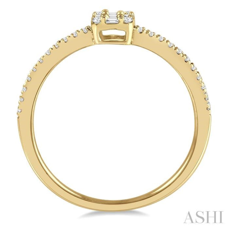 1/4 Ctw Cushion Shape Baguette and Round Cut Diamond Fashion Promise Ring in 10K Yellow Gold