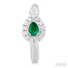 1/10 Ctw Petite 4X3 MM Pear Cut Emerald and Round Cut Halo Diamond Fashion Huggies in 10K White Gold