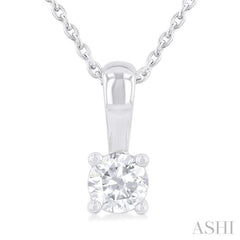 1/3 Ctw Prong Set Round Cut Diamond Solitaire Pendant With Chain in 14K White Gold