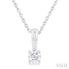 1/6 Ctw Prong Set Round Cut Diamond Solitaire Pendant With Chain in 14K White Gold