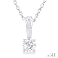 1/6 Ctw Prong Set Round Cut Diamond Solitaire Pendant With Chain in 14K White Gold