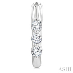 1/3 Ctw 3-Stone Round Cut Diamond Fashion Hoop Earrings in 14K White Gold