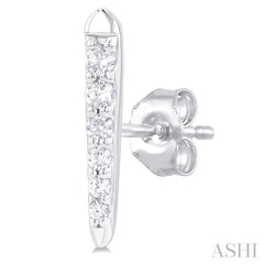 1/10 Ctw Petite Vertical Bar Graduated Round Cut Diamond Fashion Stud Earrings in 10K White Gold