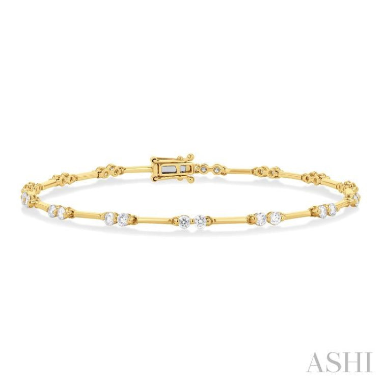 1 1/10 ctw Bar Link Round Cut Diamond Bracelet in 14K Yellow Gold