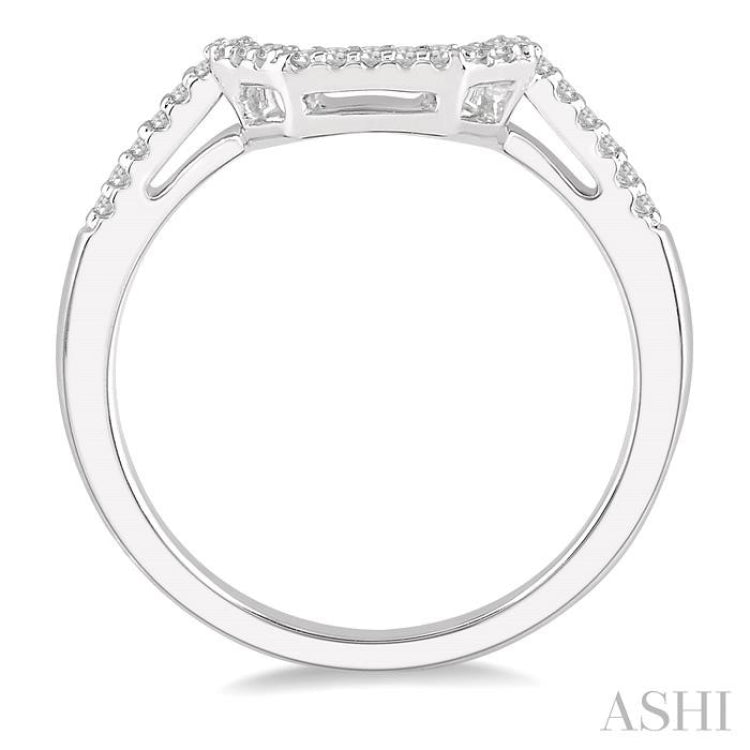 1/8 Ctw U-Shape Center Round Cut Diamond Wedding Band in 14K White Gold