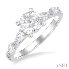 1/2 ctw Pear, Marquise and Round Cut Diamond Mix Semi Mount Engagement Ring in 14K White Gold