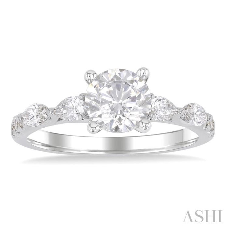 1/2 ctw Pear, Marquise and Round Cut Diamond Mix Semi Mount Engagement Ring in 14K White Gold