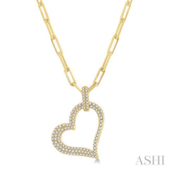 1/2 Ctw Reclined Heart Round Cut Diamond Pendant With Chain in 14K Yellow Gold