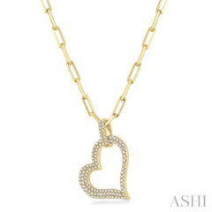 1/2 Ctw Reclined Heart Round Cut Diamond Pendant With Chain in 14K Yellow Gold