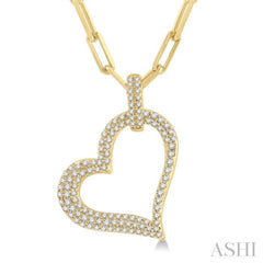 1/2 Ctw Reclined Heart Round Cut Diamond Pendant With Chain in 14K Yellow Gold