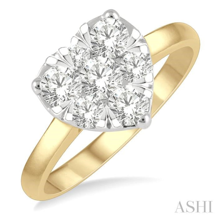 1 Ctw Round Cut Diamond Heart Shape Lovebright Ring in 14K Yellow and White Gold