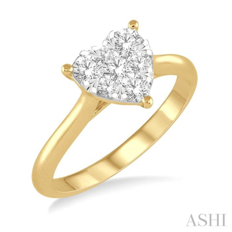 1/2 Ctw Round Cut Diamond Heart Shape Lovebright Ring in 14K Yellow and White Gold