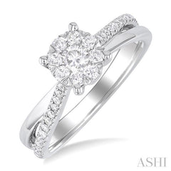 1/2 ctw Round Shape Lovebright Split Criss Cross Round Cut Diamond Engagement Ring in 14K White Gold