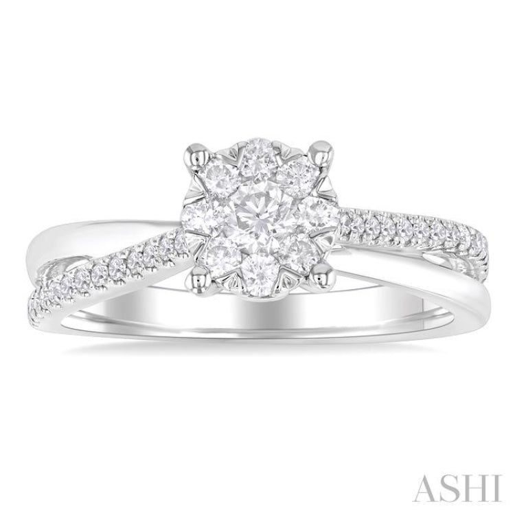 1/2 ctw Round Shape Lovebright Split Criss Cross Round Cut Diamond Engagement Ring in 14K White Gold