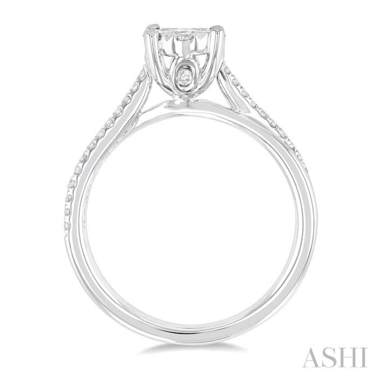 1/2 ctw Round Shape Lovebright Split Criss Cross Round Cut Diamond Engagement Ring in 14K White Gold