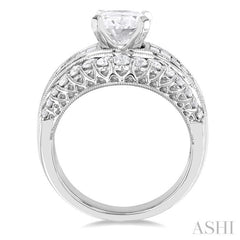 1 1/2 ctw Baguette and Round Cut Diamond Oval Shape Semi-Mount Engagement Ring in 14K White Gold