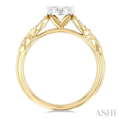 3/8 ctw Diamond Round Shape Lovebright Marquise Shape Carved Shank Engagement Ring in 14K Yellow and White Gold