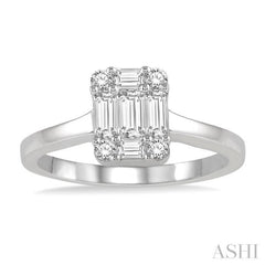 1/2 Ctw Baguette and Round Cut Fusion Diamond Engagement Ring in 14K White Gold