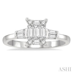 1/2 Ctw Baguette and Round Cut Fusion Diamond Engagement Ring in 14K White Gold