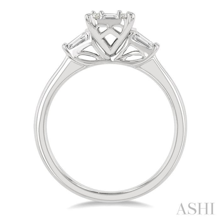 1/2 Ctw Baguette and Round Cut Fusion Diamond Engagement Ring in 14K White Gold