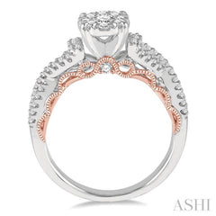 5/8 Ctw Round Diamond Lovebright Crossover Shank Engagement Ring in 14K White and Rose Gold