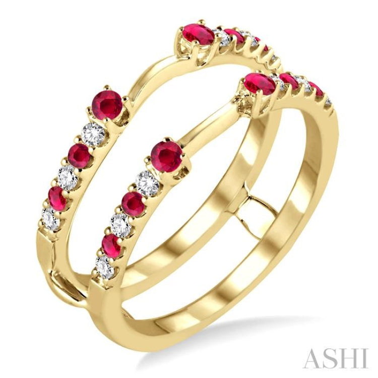 1/5 Ctw Round Cut Diamond and 2MM & 1.5MM Ruby Precious Insert Ring in 14K Yellow Gold