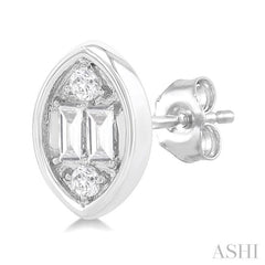 1/5 Ctw Petite Bezel Set Marquise Shape Fusion Baguette and Round Cut Diamond Fashion Stud Earring in 10K White Gold