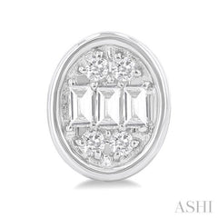 1/5 Ctw Petite Bezel Set Oval Shape Fusion Baguette and Round Cut Diamond Fashion Stud Earring in 10K White Gold