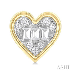 1/5 Ctw Petite Bezel Set Heart Shape Fusion Baguette and Round Cut Diamond Fashion Stud Earring in 10K Yellow Gold