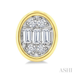 1/5 Ctw Petite Bezel Set Oval Shape Fusion Baguette and Round Cut Diamond Fashion Stud Earrings in 10K Yellow Gold