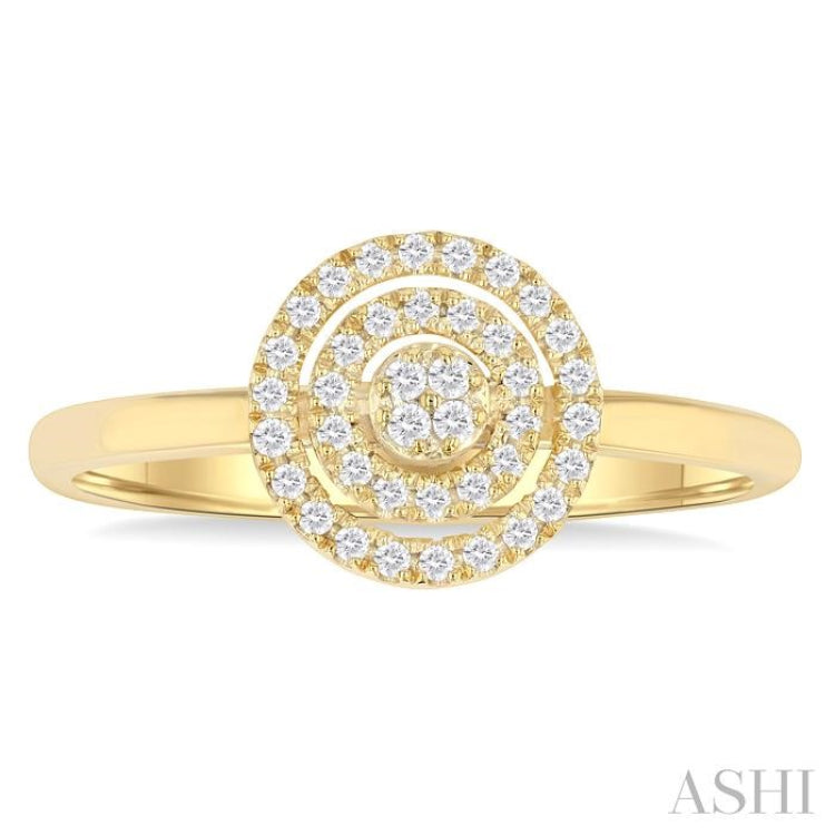 1/6 Ctw Double Halo Round shape Petite Round Cut Diamond Fashion Ring in 10K Yellow Gold